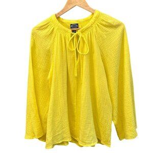Scoop Yellow Gauze Cotton Drawstring Casual Relaxed Long Sleeve Blouse Size 8/10